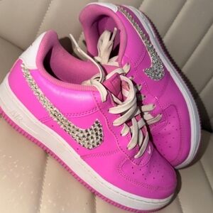 Pink Nike Shoes White Sneakers with Rhinestone Detail Y2K